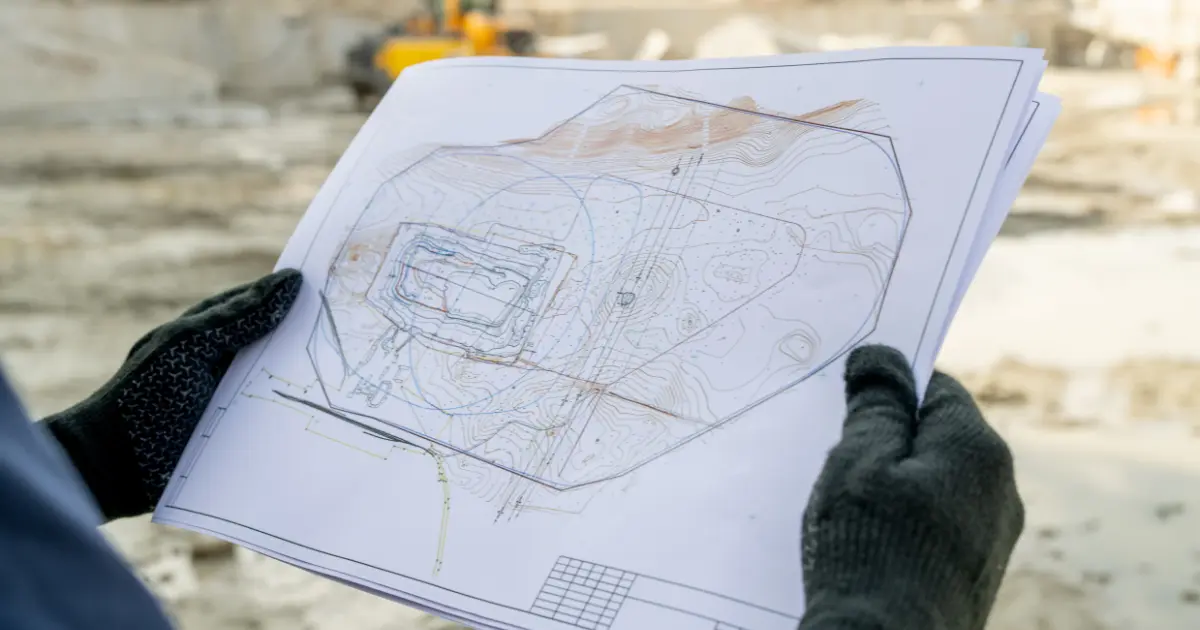 Topographic map of the land reviewed by a technician on site during the process of applying for permits to build a house.